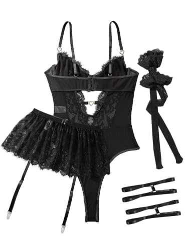 Image of Lilosy Sexy Lingerie Set 3 Piece Women Corset Bodysuit Skirt