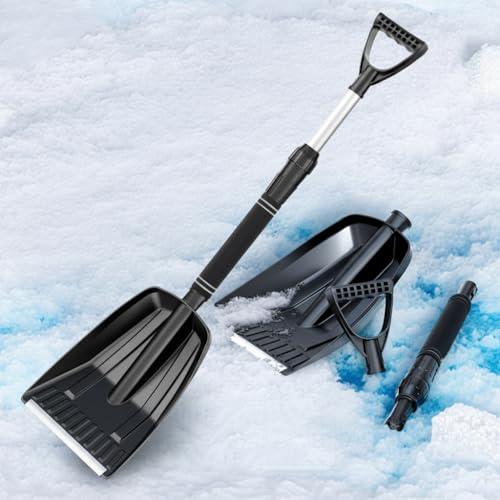 DIANX 雪かきスコップ スノーショベル 伸縮式 スノースコップ 軽量 組み立てが簡単 コンパクトに収納 携帯便利 長さ調整可能 71-86cm 雪かき キャンプ 園芸 アウトドア 車載用 雪掻き 泥除け 1枚目