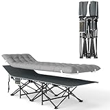 Outsunny Lit de Camping Pliable avec Matelas, Lit de Camp Pliant, Pochette latérale et Sac intégré, transat Chaise Longue en métal et Tissu Oxford, 185 x 68 x 37 cm, Charge 150 kg, Gris Clair