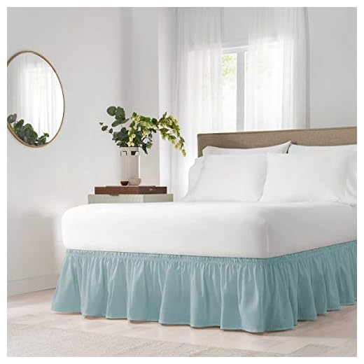 Easy Fit Solid Elastic Wrap Around Bed Skirt, Easy On/Off Dust Ruffle (18 Inch Drop), Queen/King, Spa