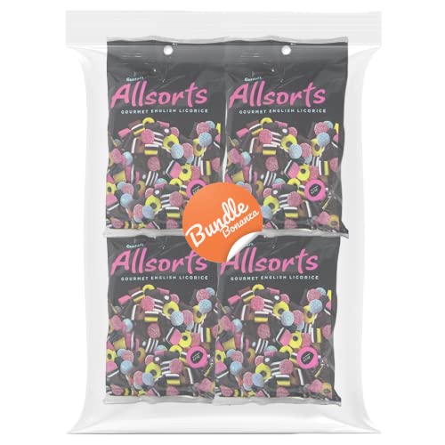 Gustaf's Allsorts Gourmet English Licorice – 4 Pack - 6.3 Oz Each - Natural Flavors & Colors W/Bundle Bonanza Sticker #TOP1