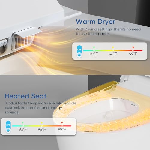 SPOWAY Smart Toilet, Elongated One Piece Bidet Toilet with Bidet Built In, Tankless Smart Bidet Toilet with Auto Open Close, Foot Sensor, Heated Seat, LED Display, Night Light, Dual Flush