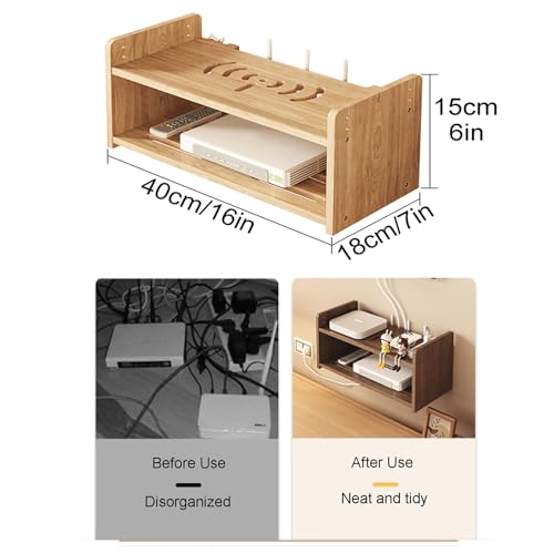 Boîtier de Rangement Mural en Bois pour routeur Wi-FI et Support de câbles pour téléviseur et appareils multimédias 40 cm / 16 Pouces - Solution Gain de Place pour la déc