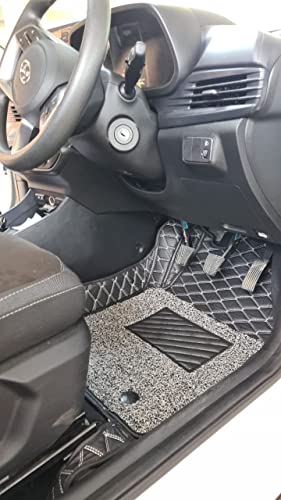 Image of KA10 7D Car Floor Mat for Exter | Custom Fitted | Premium PU Leather | 100% Waterproof, Zero-Dust, Shield Your Car Floor | Full Set with Grass | (Black with Silver)