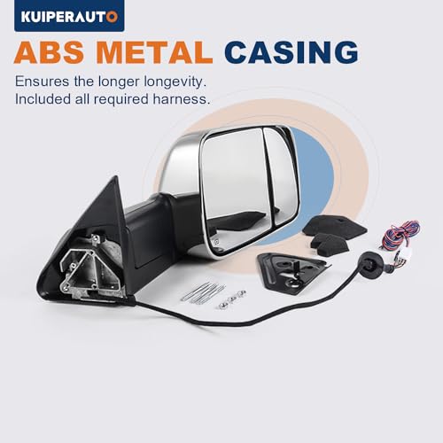 KUIPERAUTO Pair Chrome Power Heated Towing Mirrors Compatible for 1998-2001 Dodge Ram 1500/1998-2002 Dodge Ram 2500 3500 w/White DRL, Led Turn Light by KUIPERAUTO - Used condition - Image 6