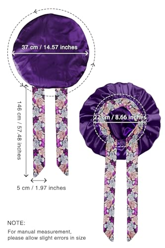 Vettres Silk Bonnet for Sleeping Straight Hair Satin Turban Hair Cover for Sleeping Silk Bonnet with Tie Purple Flower — view 4