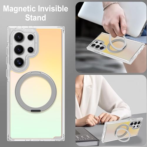Image of Magnetic for Samsung Galaxy S24 Ultra Case with 360 Stand [Compatible with Magsafe] [Fluorescent Design] [1 Screen Protector] Slim Translucent Matte Case for Galaxy S24 Ultra 6.8 inch, White