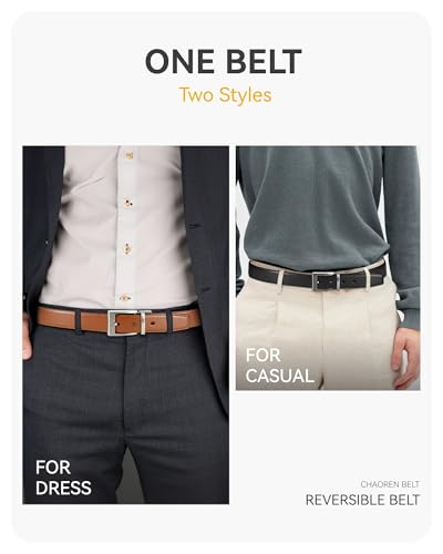 Image of CHAOREN Reversible Belt Men 1 Piece - 1.25 inch Leather Dress Belt - Trim to Fit for Elegant Style