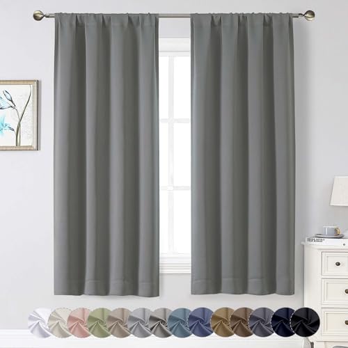 WelvetBLK Light Grey Blackout Curtains for Bedroom Living Room 63 Inch Length 2 Panels Set Soft Solid Room Darkening Thermal Insulated Window Treatments Rod Pocket Dining Room Curtains 40 Wx63 L