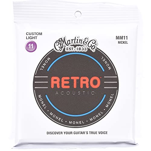 Martin - Cuerdas para guitarra acústica retro, 11-52, monel de calibre de luz personalizado, níquel (6...