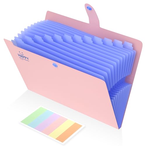 Dokumentenmappe A4 Mit 12 Fächern, Etiketten, Tragbar Ordnungsmappe Mappen Ordnersystem, Document Folder Für Zuhause, Büro, Schule Und Auf Reisen (Rosa)