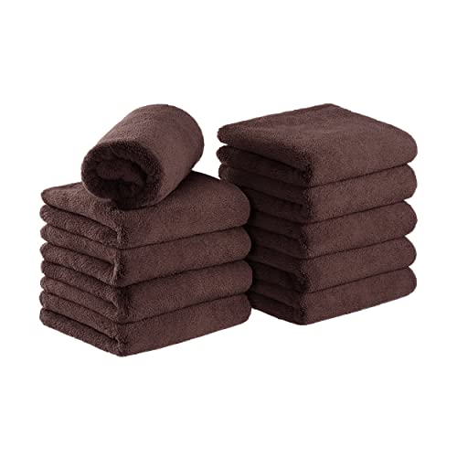 Image of Arkwright Microfiber Coral Fleece Salon Towels Bulk - Case of 60 - Bleach Safe Resistant, Absorbent Hair Drying Towel Set, Perfect for Resort, Hotel, and Spa, 16 x 27 in, Brown