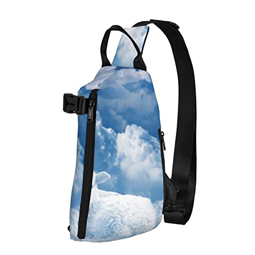 Sac à bandoulière sport de plein air noir motif agneau lion pour voyage et randonnée