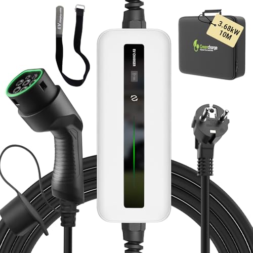 Morec Cargador Coche Electrico Tipo 2 Schuko 3.68KW [10M, 10A/16A] Monofásico Cable de Carga Compatible para Todos los BEV/PHEV con la Norma IEC 62196-2, con Bolsa portátil