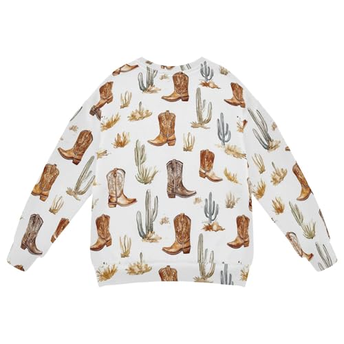 JUNZAN Western Cowboy Boho Cactus Boots Little Kids Hooded Sweatshirt Fleece Kids Pullover Hoodie Party 4T2