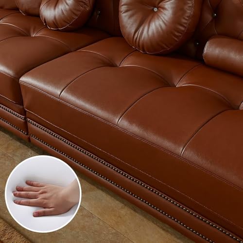 Image of Classic Leatherette Chester Sofa Set Button Tufted, Classic Style Sofa Set 3-Person Sofa for Living Room, Office, and Hallway Colour (Brown, 2+2=4 Seater Sofa+2 Ottoman)