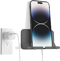 Vista 3 de Soporte de pared para teléfono, soporte adhesivo manos libres D2 con agujero para cable y ganchos, soporte de teléfono celular montado en la pared