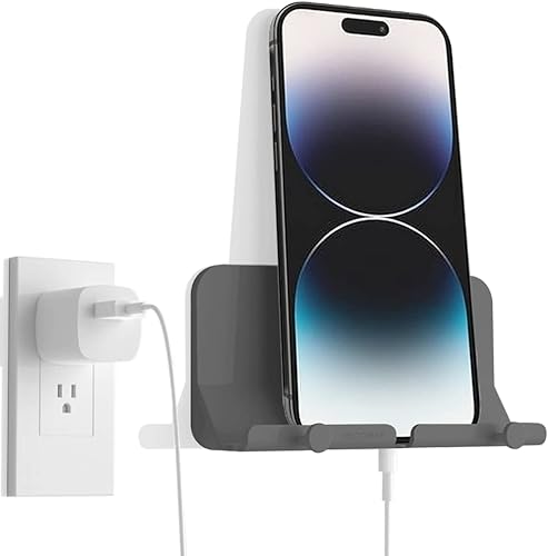 Miniatura 3 de Soporte de pared para teléfono, soporte adhesivo manos libres D2 con agujero para cable y ganchos, soporte de teléfono celular montado en la pared