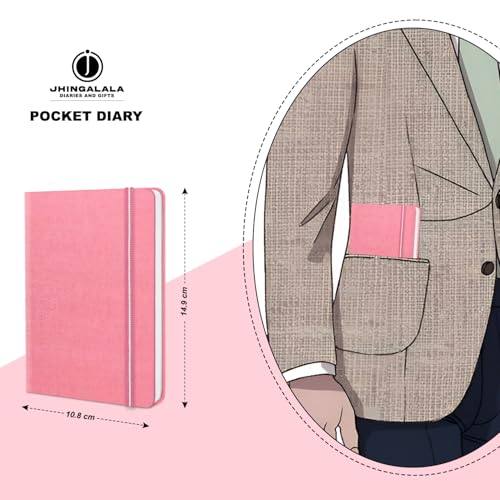 Image of Jhingalala Diaries - Fabric Cover Hardbound Pocket Journal Notebook I Fabric Series Journal Diary For Girls and Women I Pocket Diary With Elastic Closure I Size A6 I 192 Ruled Pages (Carnation Pink)