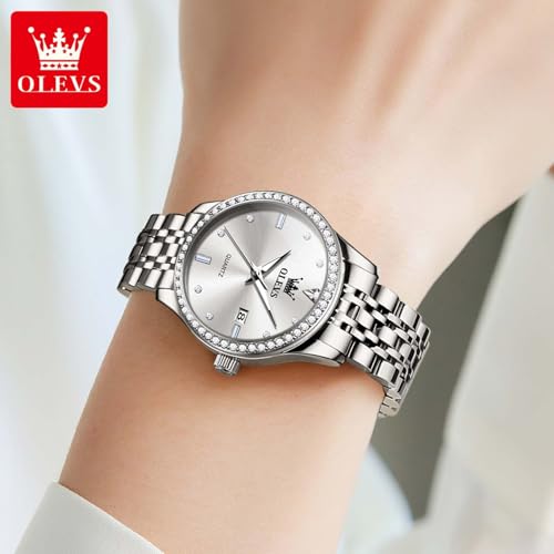 OLEVS Silver Watch for Women Diamond Small Face Waterproof Dress Watches - image 7