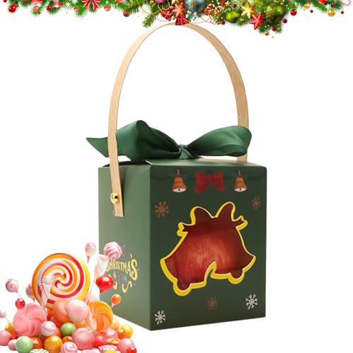 Cajas de galletas de Navidad, contenedor de chocolate con ventana y asa, caja de envoltura de festivales, para manualidades, frutas, recuerdos de fiesta, rellenos de calcetines, profesores