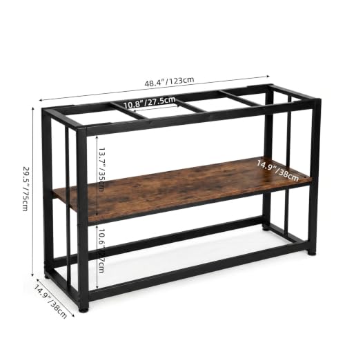 Image of VOWNER 55-75 Gallon Fish Tank Stand - Metal Aquarium Stand, 48.4 inch x 14.9 inch x 29.5 inch Heavy Duty Reptile Tank Stand, Adjustable 2-Tier Fish Tank Rack Shelf for Home Office, Tank not Included, Brown