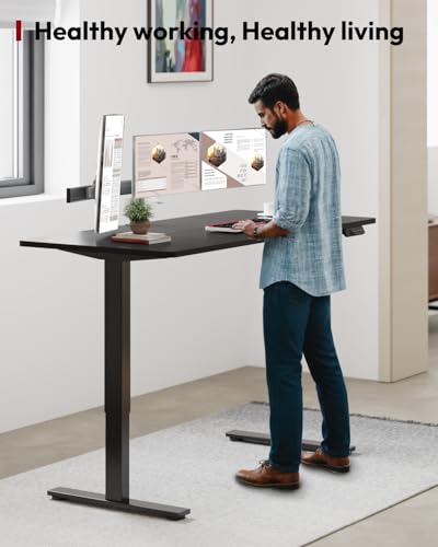 Image of SANODESK Dual Motor Electric Standing Desk 63 x 28 Inches, Height Adjustable Sit Stand Desk with Large Splice Board for Home Office, Computer Workstation, Study & Gaming, Black Frame /Black Top