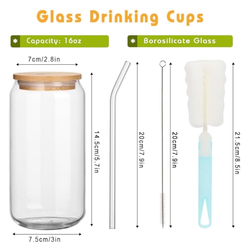 Foto von ZgoEC 16oz Eiskaffee Gläser mit Deckel und Strohhalm, 6pcs Trinkgläser in Dosenform, Glasbecher mit Strohhalm für Smoothie, Milchshakes, Saft, Bier, Longdrinkgläser als Geschenk, Spülmaschinenfest