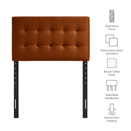 Image of Modway Lily Twin Size Stain-Resistant Performance Velvet Headboard in Rust - Velvet Upholstery with Button Tufting and 4 Adjustable Height Positions