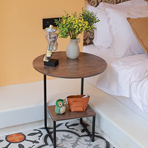 Aboxoo Small Coffee Table Rustic Brown 2 Tiers Shelf C-Shape End Table Side Table Accent Furniture For Living Room thumb #1
