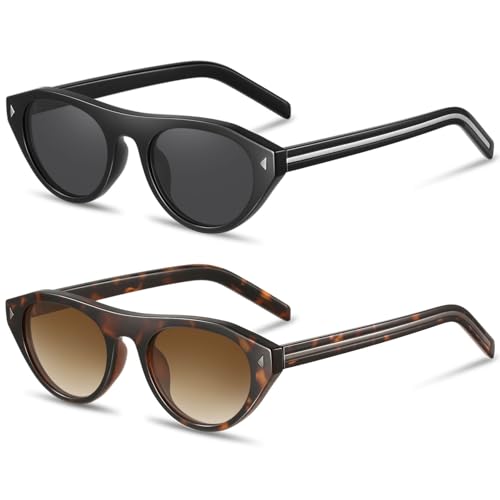 YMRFW Retro Oval Sunglasses for Women Men Trendy Small Cateye Narrow Round Shades UV Protection