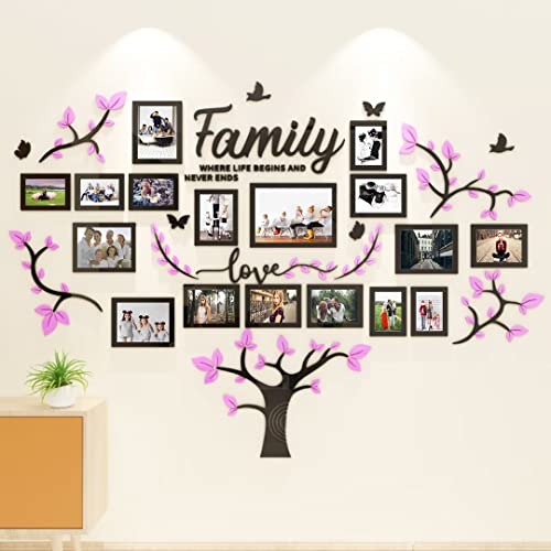 Image of Family Wall Decor Living Room Wall Decor DIY 3D Tree Wall Decals 11x14 8x10 5x7 Picture Frames Collage Wall Decor decoraciones para salas de casa Gift for Christmas Birthday Housewarming Purple