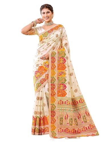 Image of SIRIL Women's Banarasi Silk Jacquard Zari Work Saree With Unstitched Blouse Piece