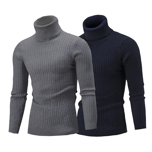 Men's Turtle Neck Textured Sweater Men Turtleneck Sweater with Twist 2PC Patterned Twist Patterned Sweaters for Men