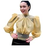 Style : combinaison DDINGHOONQPODFR Chemisier 100 % latex naturel pour femme, chemise ample à manches longues avec fermeture éclair dans le dos, costumes d\'Halloween, jaune, XS