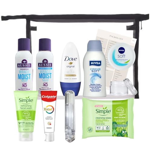 Travel Toiletries Set for Women | Mini Toiletries - Travel Essentials - Travel Size Toiletries Set for Hospital, Over Night Stay - Airport Security Approved Liquids