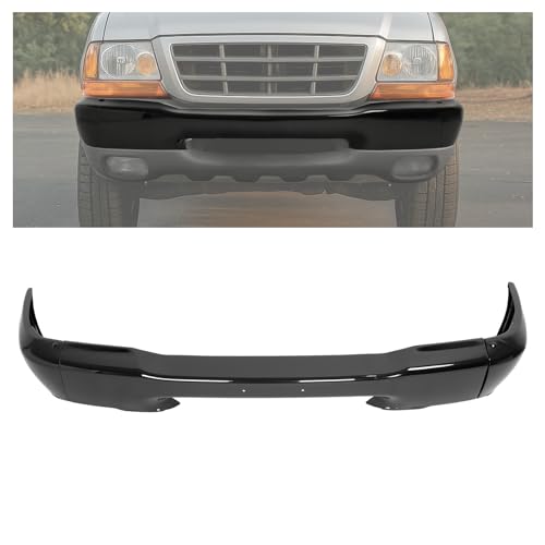 KUAFU Front Bumper Compatible with 1998 1999 2000 Ford Ranger W/O Molding Holes Replacement For FO1002347, XL5Z17757APTM, YL5Z17757AAA Bumper Face Bar Powder Coated Black 3PCS