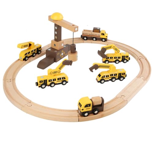 LLTCMYGS Set de vías de Tren de construcción de Madera, Juguete de vehículo de ingeniería magnético y grúa para niños pequeños