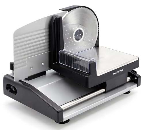 Electric Meat Slicer | 200W Automatic Meat & Bread Slicer | Adjustable Dial for 0-15mm Cutting Range Thickness | Removable 7.5 IN Stainless Steel Blade & Food Pusher for Safety (Black)