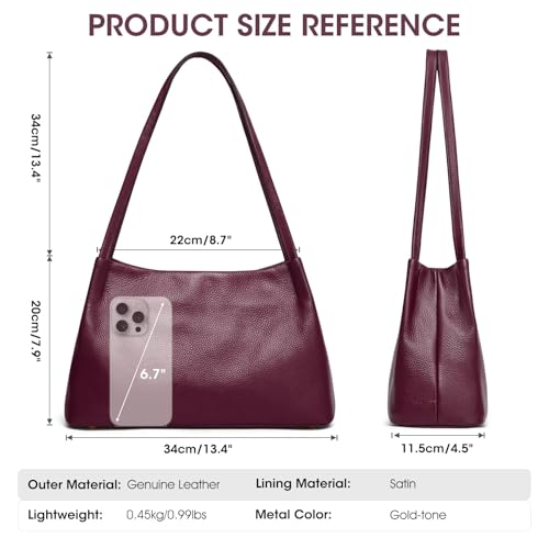 Image of Kattee Genuine Leather Purse and Handbag for Women, Soft Hobo Bag
