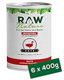 RAW Nature - Ente Pur 6x400g - Mit Hirse und Birne - Nassfutter für Hunde - Hoher Fleischanteil - Monoprotein - Alleinfuttermittel - Getreidefreies Hundefutter (6er Pack)
