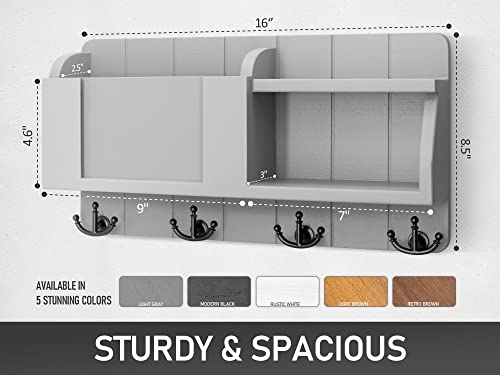 Rebee Vision Decorative Key Holder For Wall With Shelf : Rustic Mail Organizer With 4 Anchor Hooks And Removable Chalkboard - Farmhouse Home Decor For Entryway, Hallway, Kitchen (Modern Grey) #TOP5