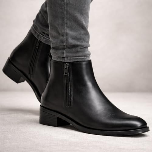 Image of Men's Chelsea Boots with Zipper closure | Croc Textured Leather | Cuban Heel | Italian Design | TPR Sole | Cushioned Insole