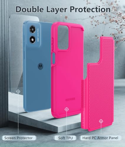 Image of FNTCASE for Moto G-Play 2024 Case: Dual Layer Non Slip Matte Shockproof | With Screen Protector, Military Grade Drop Protection, Anti-Scratch, Heavy Duty Protective Phone Cover, Daily Use, Pink