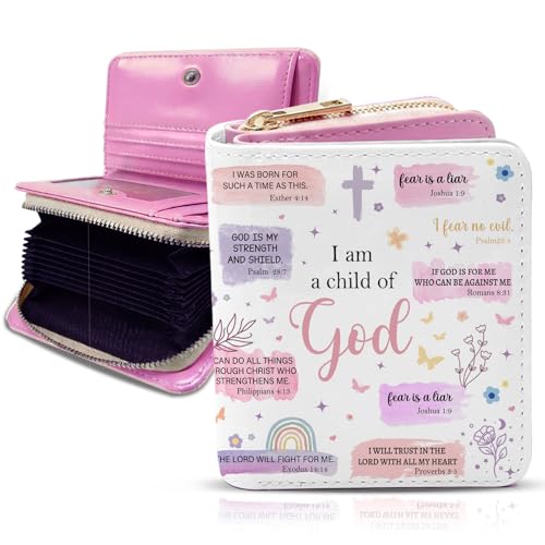 Image of Christian Wallet for Women, PU Leather Accordion Wallet, Zipper Coin Purse | Women's Cute Christian Accordion Wallet, Credit Card Holder with 1 ID Window 14 Card Slots, Gift for Wife Daughter Ladies