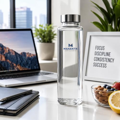 Image of 750ml Premium Square Glass Bottle with Leak Proof Stainless Steel Lid, Glass Juice Bottle for Water, Detox Drinks, Milk, Cold Coffee & Oil, Refrigerator Safe, Pack of 3
