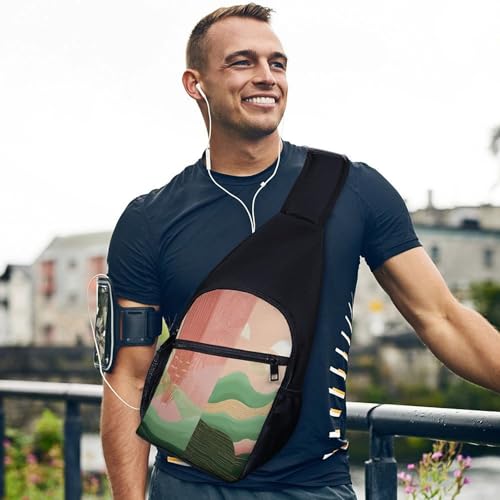 Bolso Sling Pequeño para Senderismo Color Esmeralda y Durazno miniatura 6