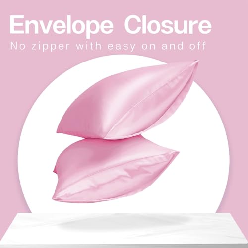 Image of MR&HM Satin Pillowcase for Hair and Skin, Silk Satin Pillowcase 2 Pack, King Size Pillow Cases Set of 2, Silky Pillow Cover with Envelope Closure (20x40, Pink)