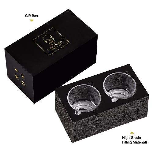 Hand Blown Crystal Skull Whiskey Glasses, Set of 2 Bourbon Glasses In Gift Box - 10 Oz Old Fashioned Glasses for Scotch, Cocktail, Rum - Perfect Gifts for Halloween, Christmas, Thanksgiving for Men | Hand Blown, Bourbon Glasses, In Gift Box, for Scotch, Cocktail