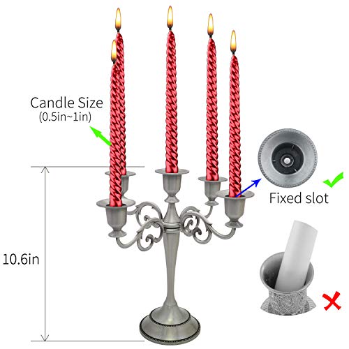 Viscacha Pewter Candle Holder，5 Arms Metal Candle Holders For Pillar Candles（10.6 Inch Tall Candlestick Holders, For 1/2-1 Inch Taper Candles,Centerpiece Elegant Decoration Piece For Table #TOP1